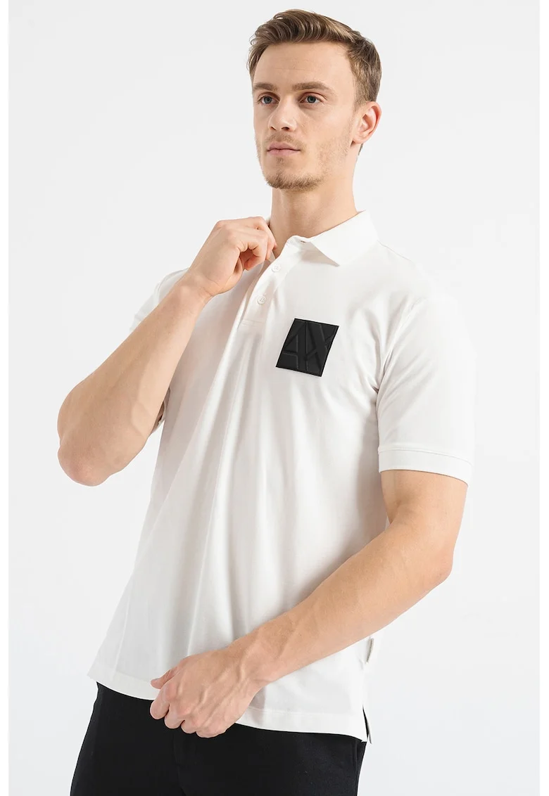 Tricou polo de bumbac cu logo, Alb murdar