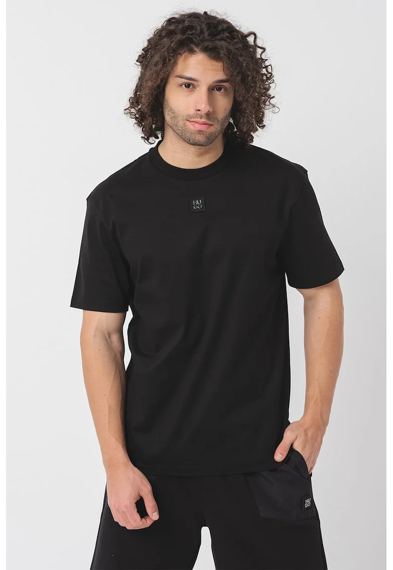 Tricou de bumbac cu decolteu la baza gatului Dalile, Negru