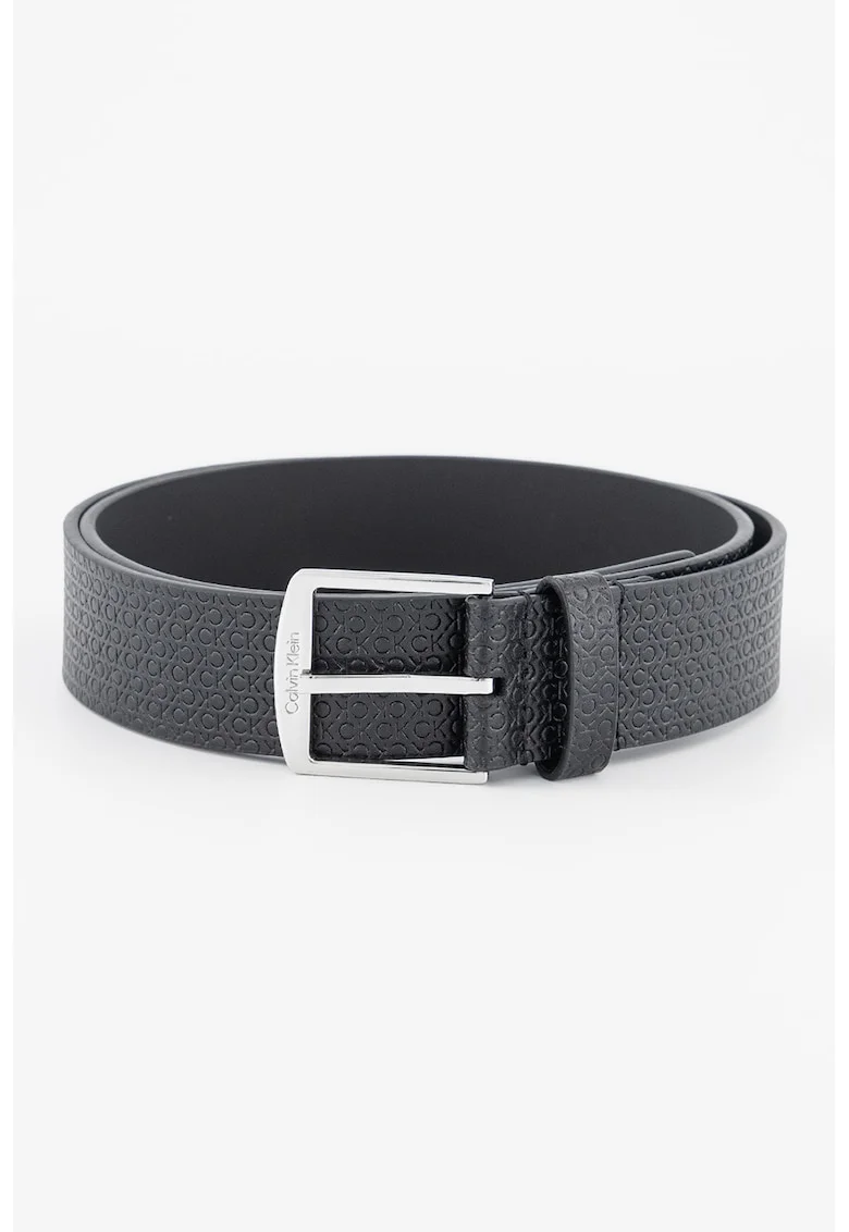 Curea de piele cu logo stantat, Negru