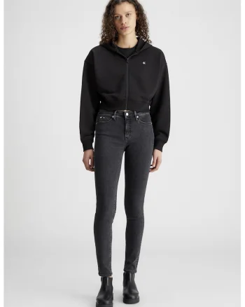 Hanorac crop cu fermoar, Negru