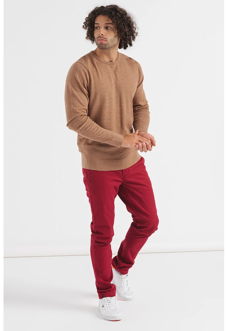 Pulover tricotat fin din lana Merinos, Maro camel