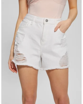 Pantaloni scurti de denim cu talie inalta, Alb