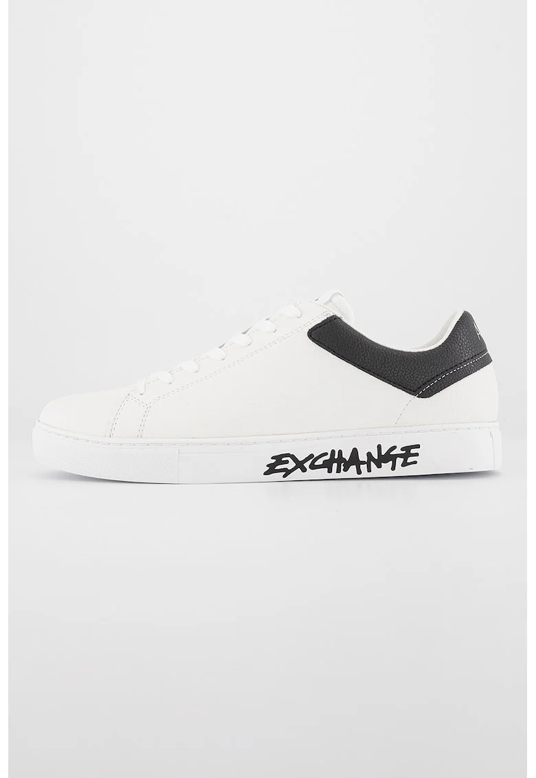 Pantofi sport de piele cu logo pe talpa, Alb/Negru