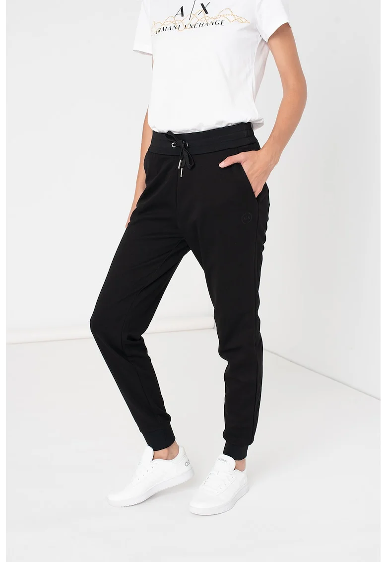 Pantaloni de trening cu snur de ajustare si mansete striate, Negru