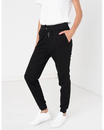 Pantaloni de trening cu snur de ajustare si mansete striate, Negru