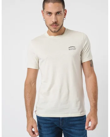 Tricou cu decolteu la baza gatului si imprimeu logo, Negru/Galben pal