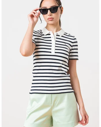 Tricou polo slim fit din amestec de bumbac organic 1985, Alb/Bleumarin