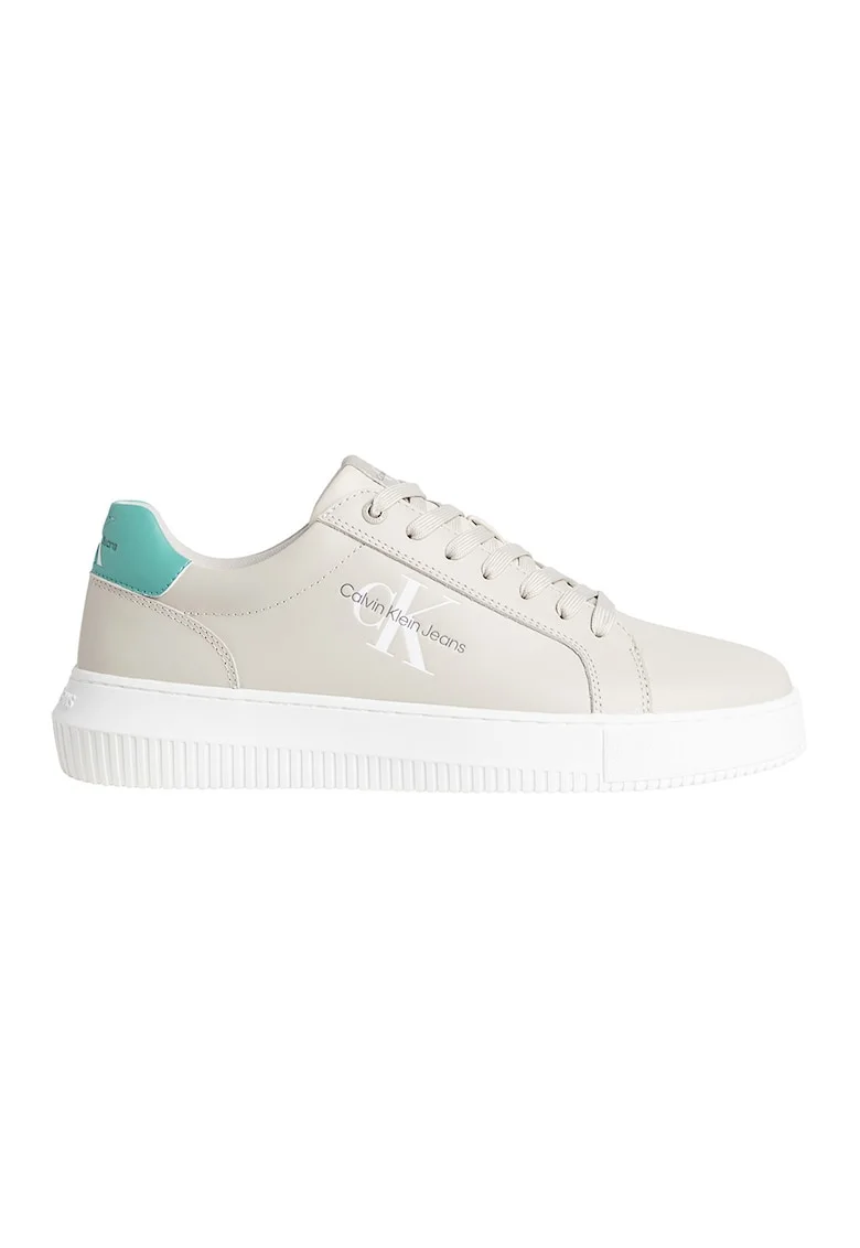 Pantofi sport low-cut de piele cu logo, Alb murdar