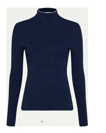 Bluza din amestec de modal cu guler inalt, Bleumarin,
