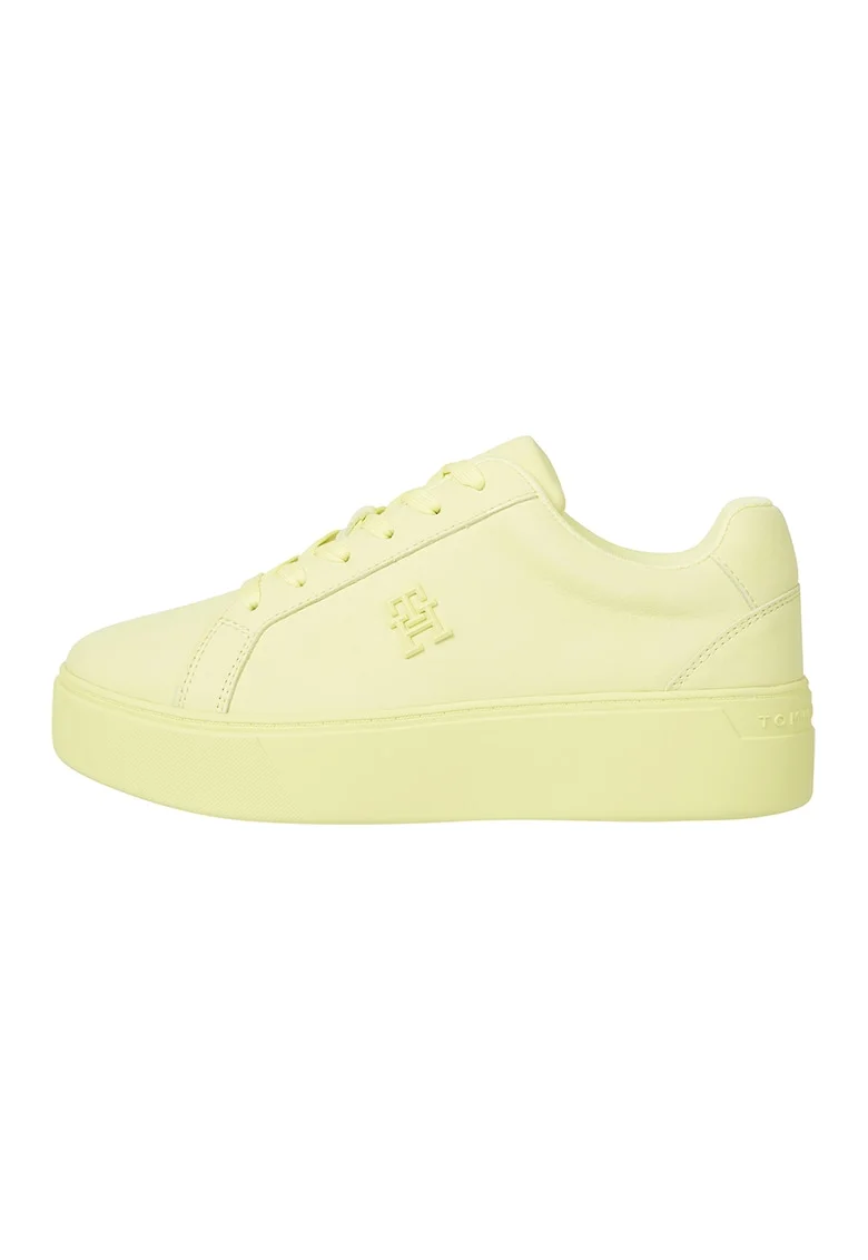 Pantofi sport din piele cu talpa wedge, Galben pai