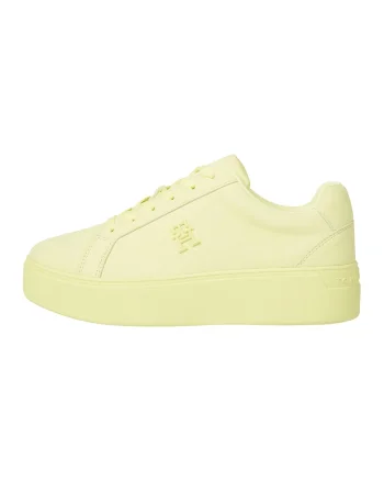 Pantofi sport din piele cu talpa wedge, Galben pai
