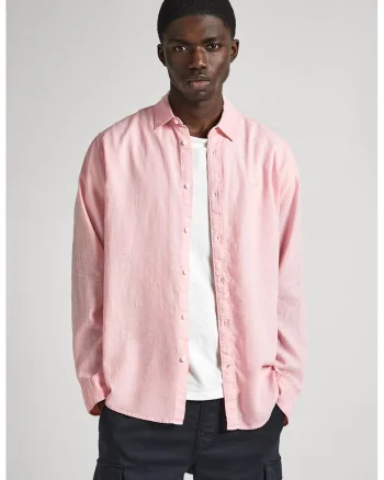 Camasa din in cu broderie logo, Roz pastel