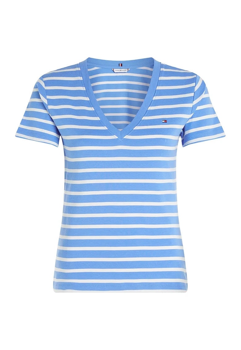 Tricou slim fit cu decolteu in V Cody, Albastru deschis