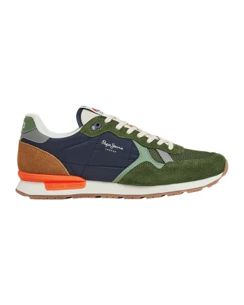 Pantofi sport cu insertii de piele intoarsa, Kaki/Bleumarin