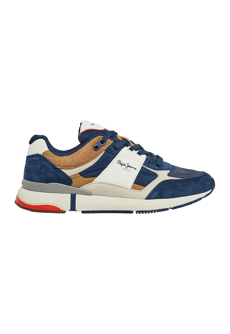 Pantofi sport colorblock cu insertii de piele intoarsa, Albastru inchis