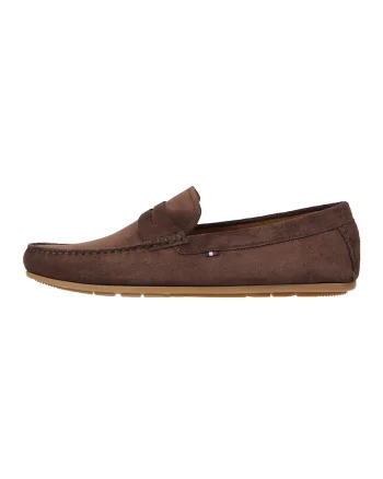 Pantofi loafer de piele intoarsa cu varf rotund, Maro
