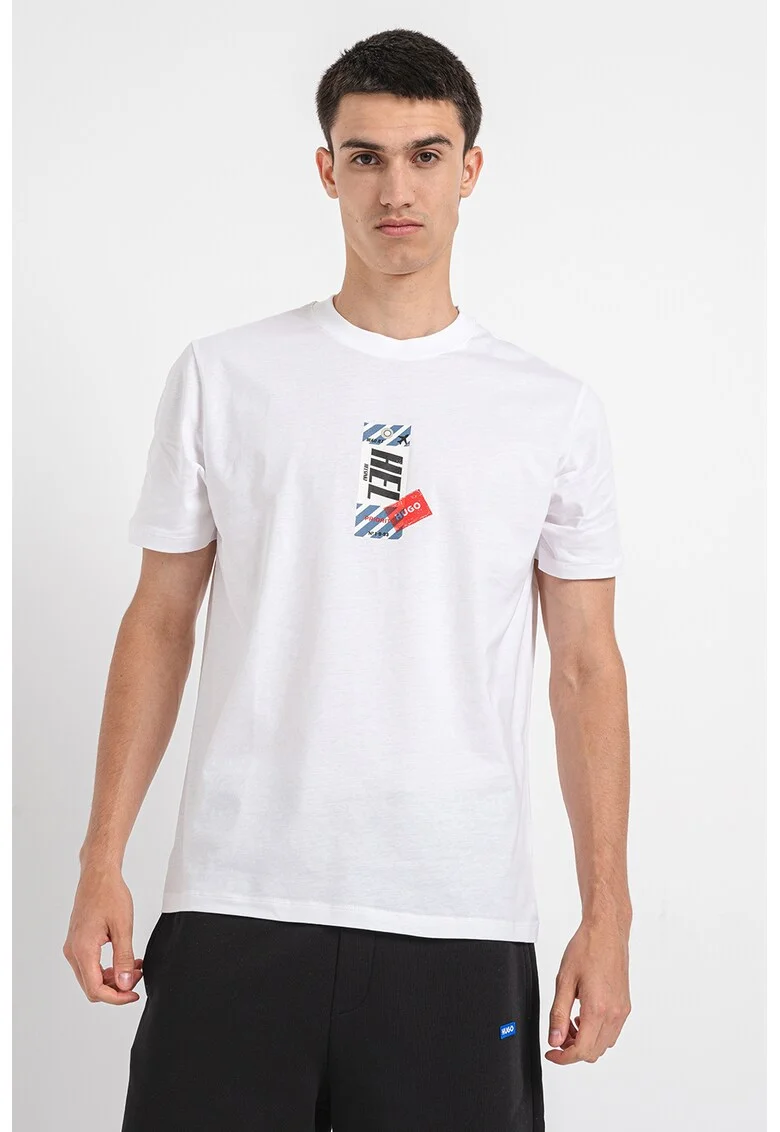 Tricou din bumbac cu decolteu la baza gatului Ditroso, Alb/Albastru