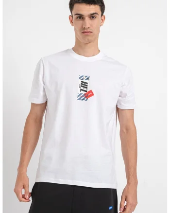 Tricou din bumbac cu decolteu la baza gatului Ditroso, Alb/Albastru