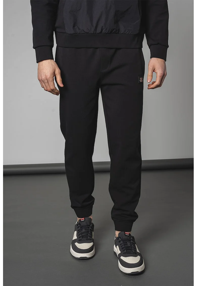 Pantaloni de trening cu snur de ajustare si croiala conica, Negru