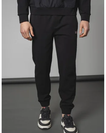 Pantaloni de trening cu snur de ajustare si croiala conica, Negru
