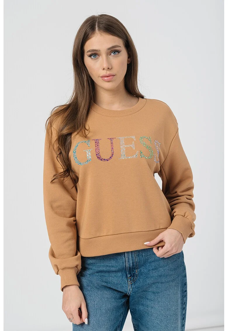 Bluza sport cuu logo din strasuri, Caramel