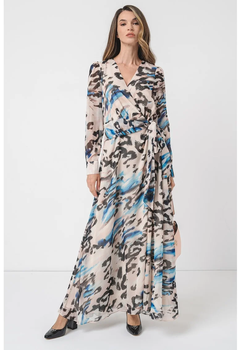 Rochie petrecuta cu imprimeu, Alb/Negru/Albastru