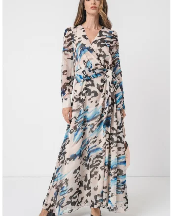 Rochie petrecuta cu imprimeu, Alb/Negru/Albastru