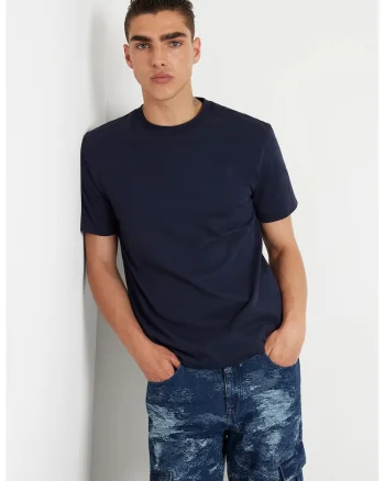 Tricou cu decolteu rotund, Bleumarin