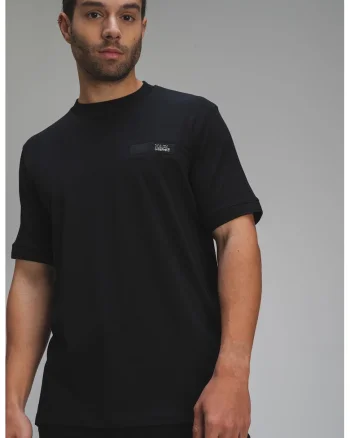 Tricou cu decolteu la baza gatului si buzunar aplicat, Negru stins