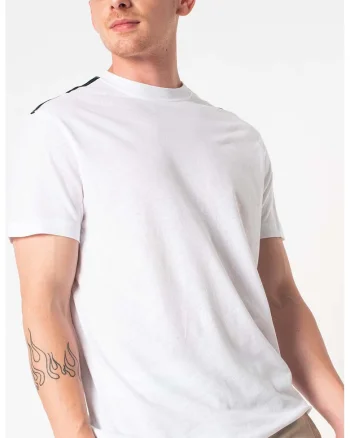 Tricou cu decolteu la baza gatului din amestec de in, Alb/Negru
