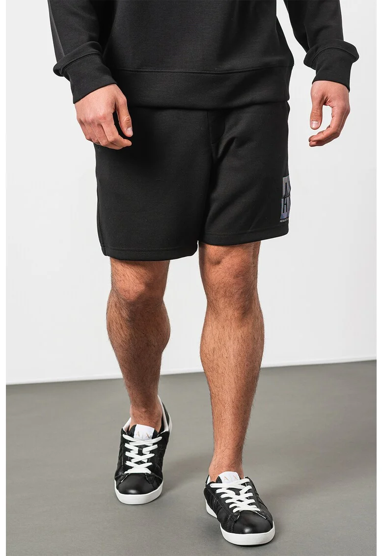 Pantaloni scurti din amestec de modal cu logo, Negru