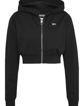 Hanorac crop cu fermoar, Negru