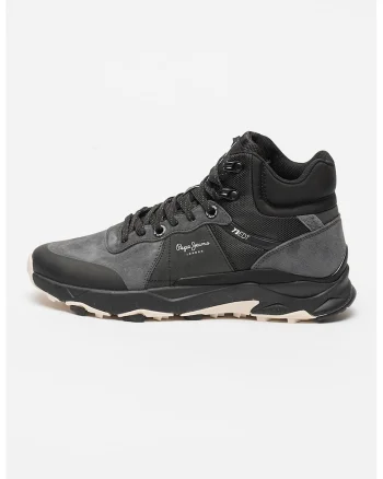 Pantofi sport high-cut cu garnituri din piele, Negru stins/Gri inchis