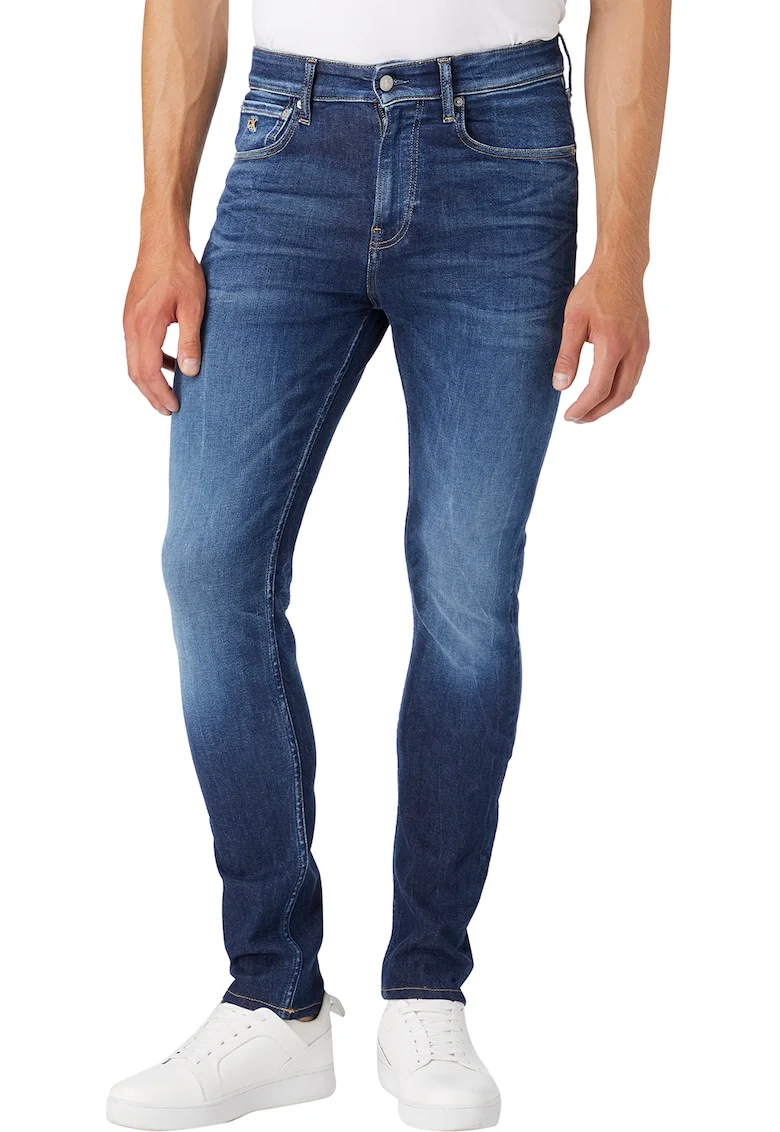 Blugi skinny cu aspect decolorat, Albastru inchis