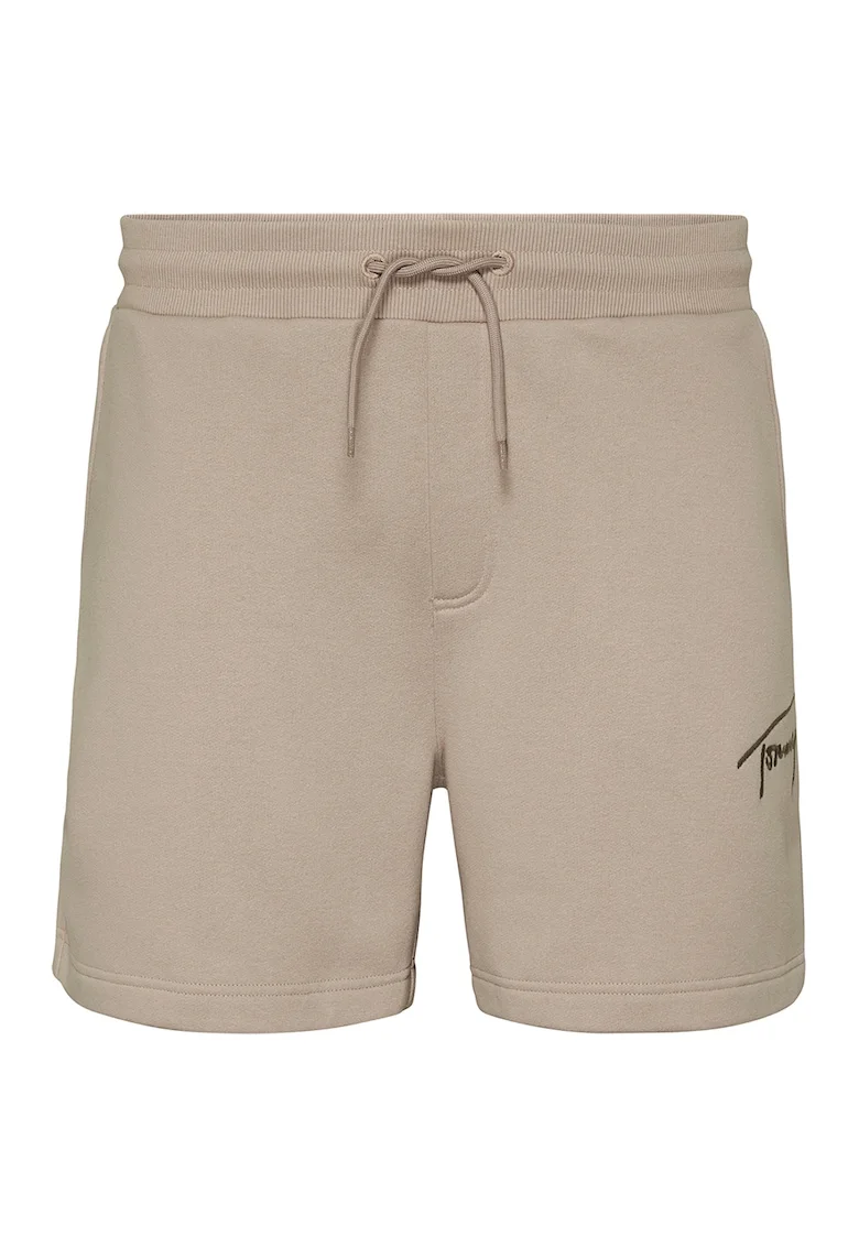 Pantaloni scurti din amestec de bumbac organic cu logo, Maro nisip