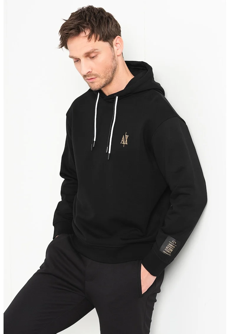Hanorac cu logo brodat discret, Negru