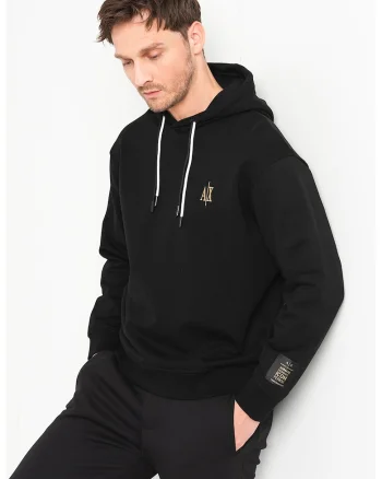 Hanorac cu logo brodat discret, Negru