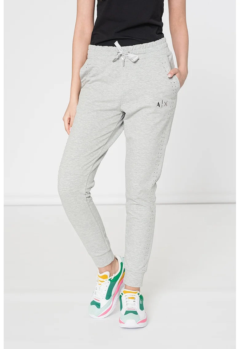 Pantaloni sport cu croiala conica si talie ajustabila, Gri deschis melange