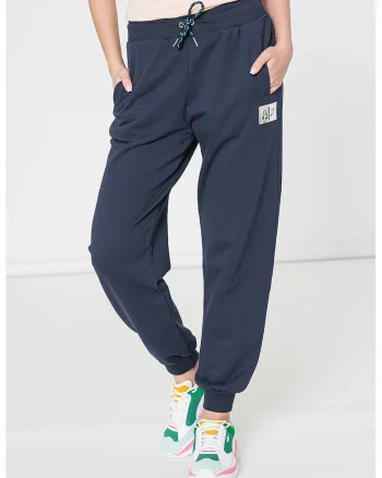 Pantaloni sport cu model uni si talie ajustabila, Bleumarin