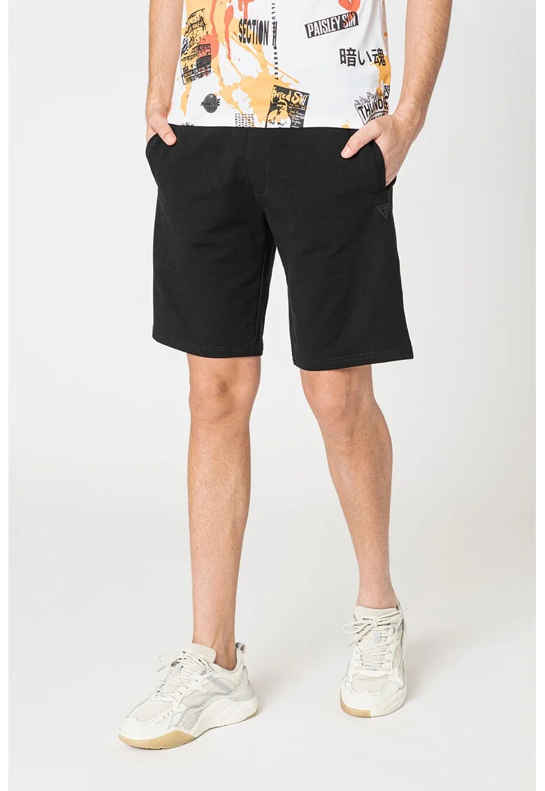 Pantaloni scurti din amestec de bumbac cu logo aplicat, Negru