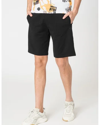 Pantaloni scurti din amestec de bumbac cu logo aplicat, Negru