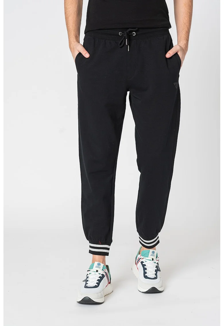 Pantaloni sport din amestec de bumbac cu snur de ajustare, Negru