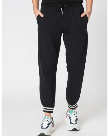 Pantaloni sport din amestec de bumbac cu snur de ajustare, Negru