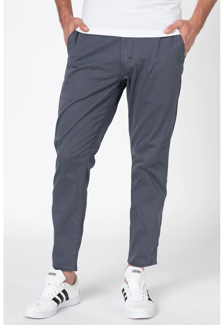 Pantaloni chino crop cu talie medie, Gri carbune