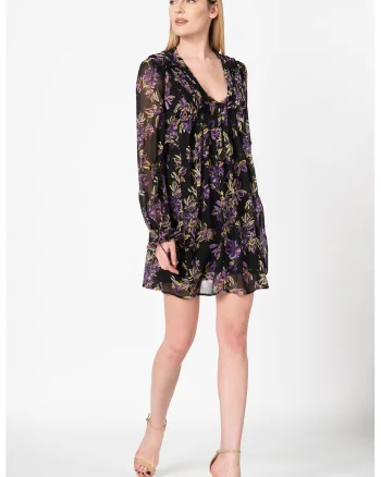 Rochie lejera cu imprimeu floral, Negru/Violet