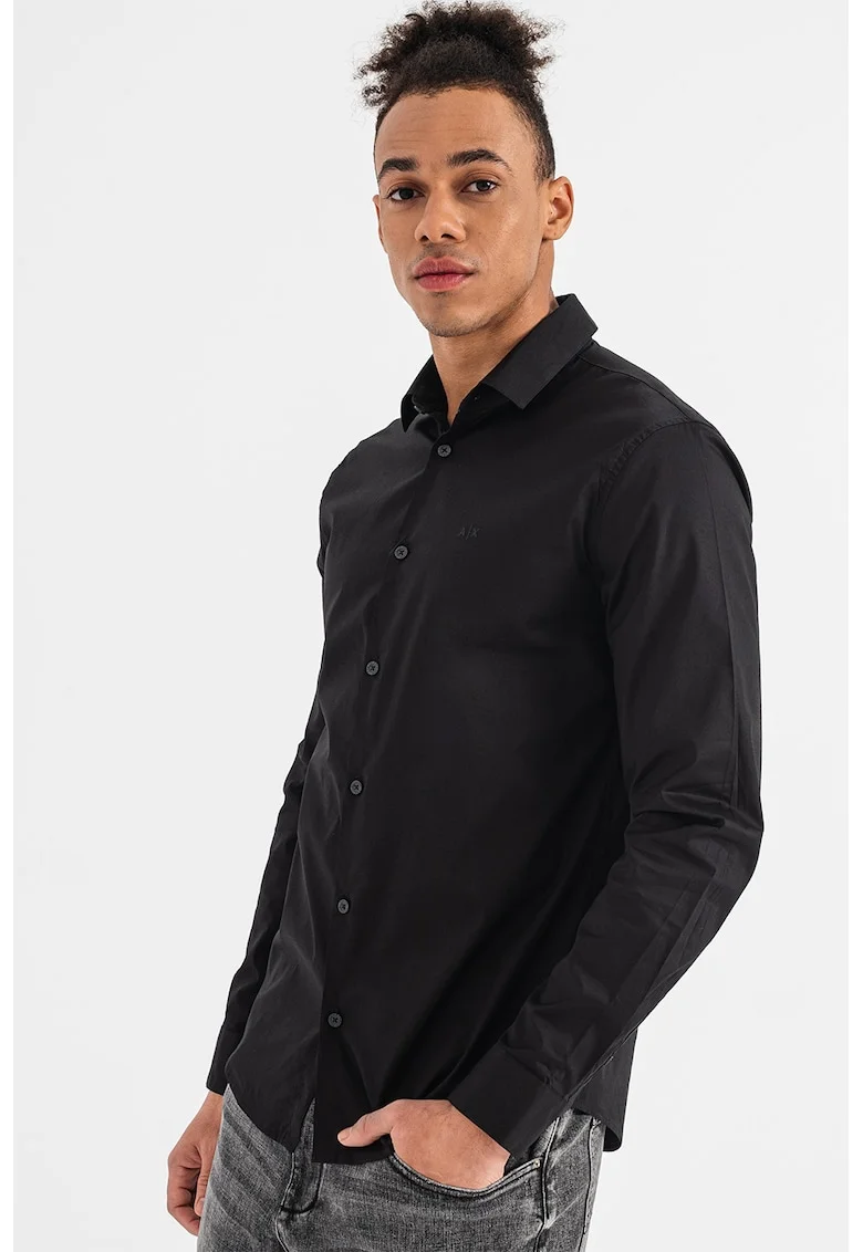 Camasa slim fit cu guler clasic, Negru stins