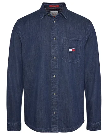 Camasa din denim si amestec de bumbac organic, Bleumarin