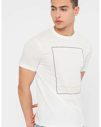 Tricou cu imprimeu grafic, Alb/Negru/Bej