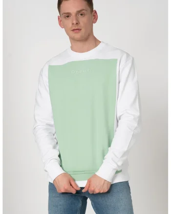 Bluza sport relaxed fit cu model colorblock, Alb/Verde menta,