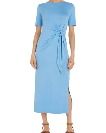 Rochie cu decolteu la baza gatului si nod, Albastru pastel
